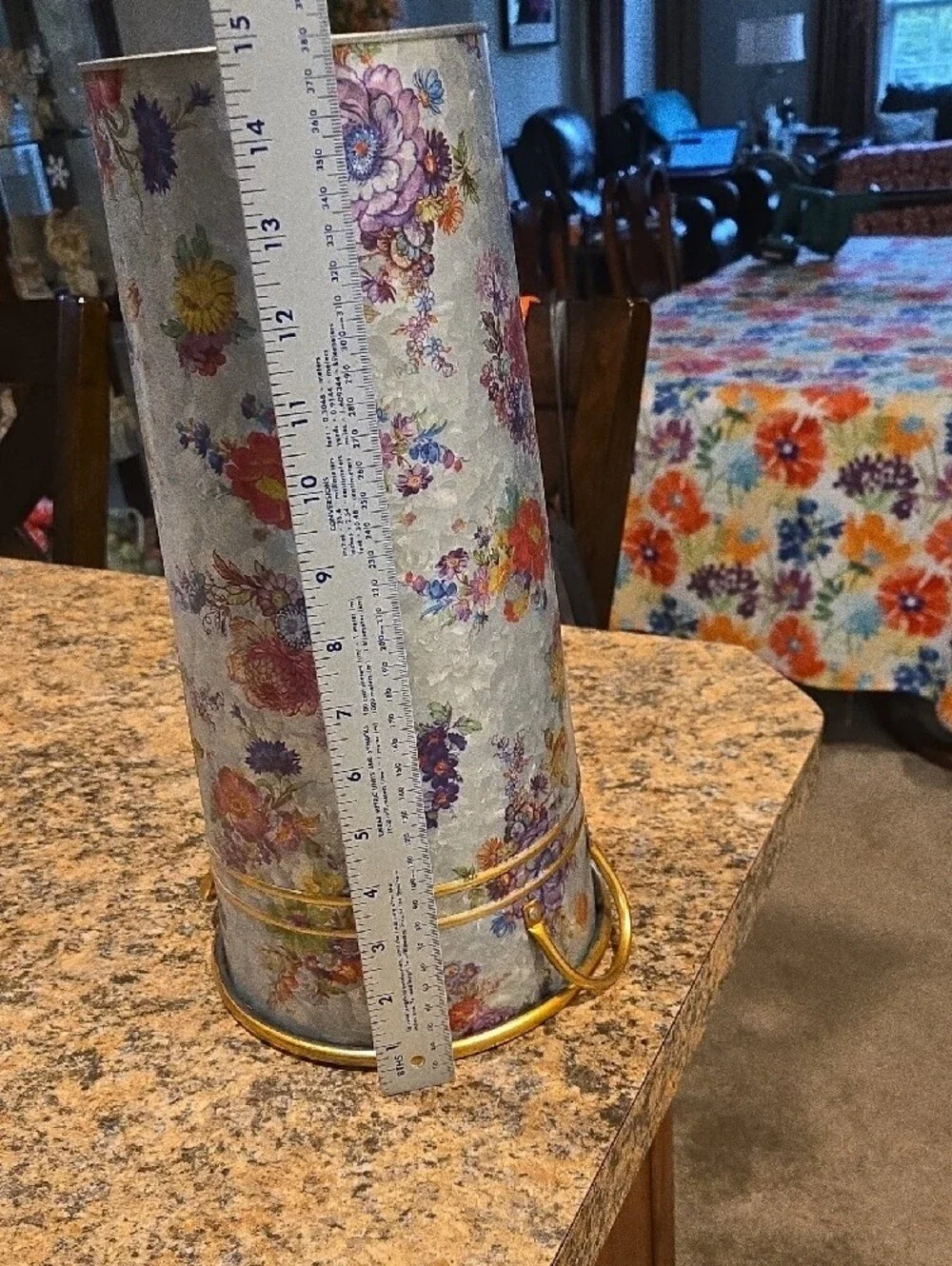 MacKenzie-Childs Floral Metal Umbrella Vase with Gold Trim